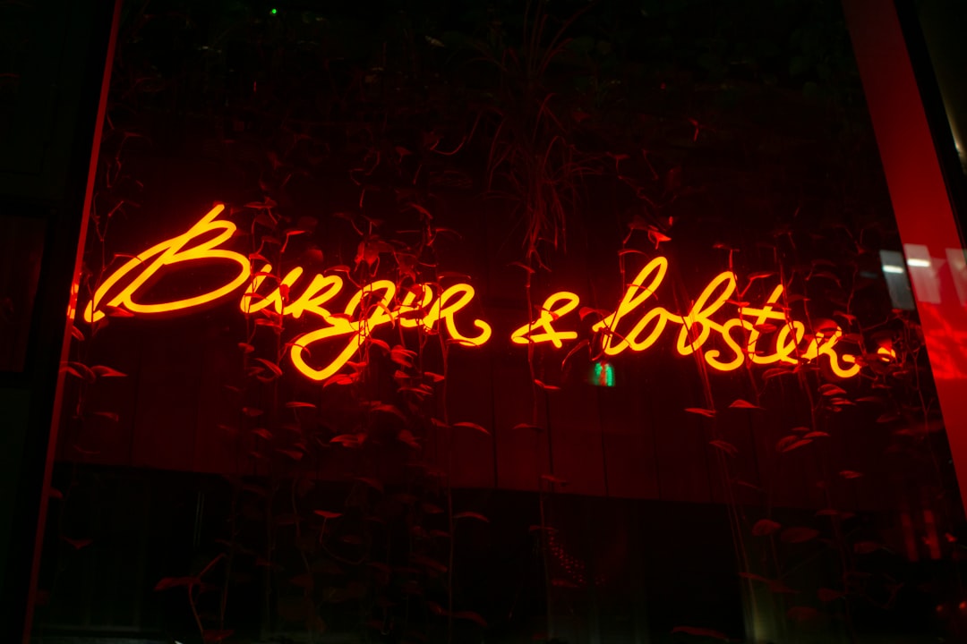 orange burger & lobster neon signage
